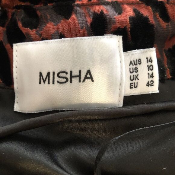 MISHA RED LEOPARD HARPA DRESS Burnout Velvet Front Slit Lined  US 10 $419.95 - Picture 11 of 13